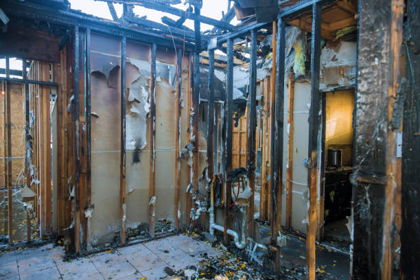 Professional Fire Damage Restoration technician working in Fork, MD